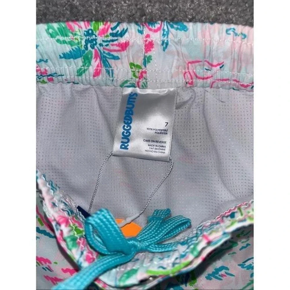 RuggedButts Floral‎ Swim Shorts - White with Teal & Pink Accents boys size 7